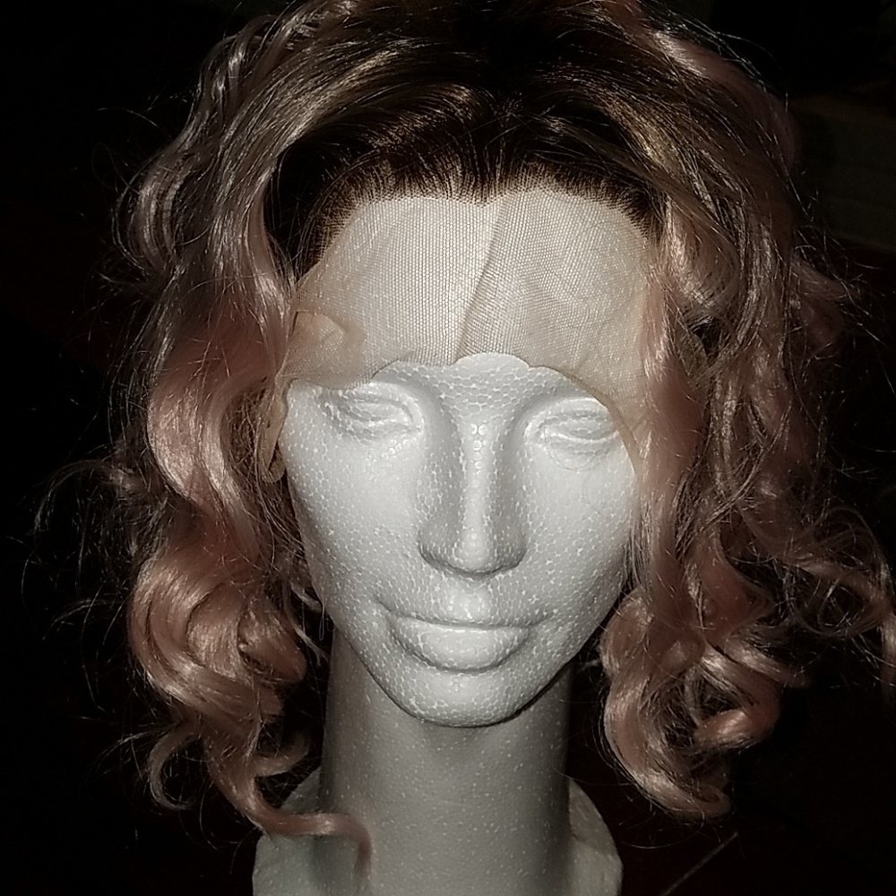Eva Hair curly pink/brown lace front synthetic wig